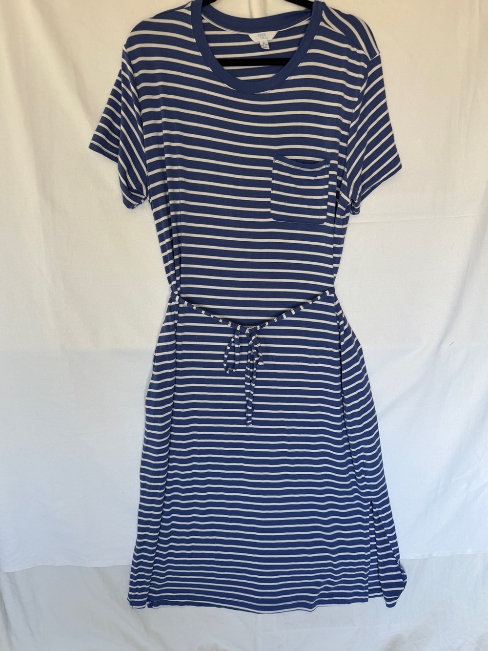 Striped Navy and White Tie-Waist T-shirt  Dress - Women XL by Time n Tru